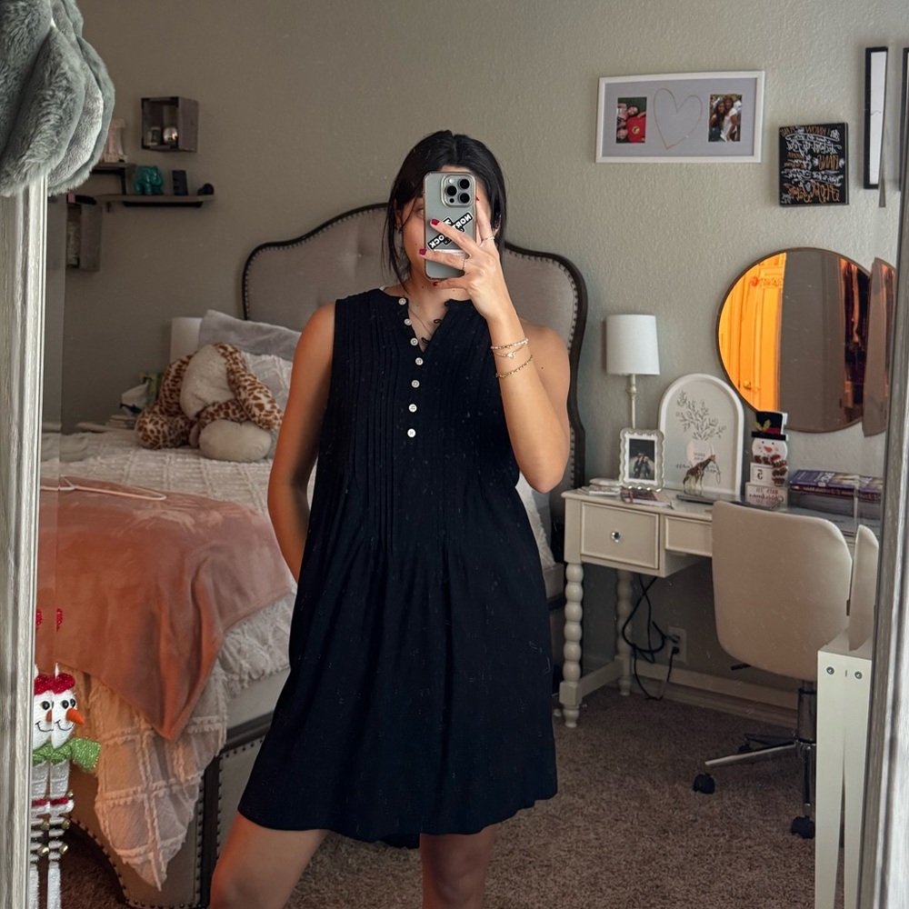 Chic Black Pintuck Button-Front Mini Dress